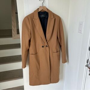 Zara Long Wool Overcoat in Camel Brown